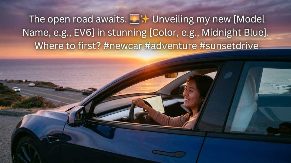 caption for new car